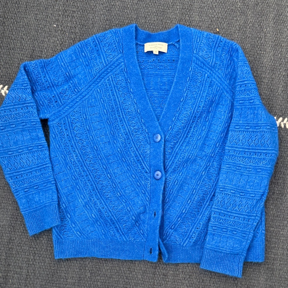 Sézane Blue Knit Button-Up Cardigan Sweater